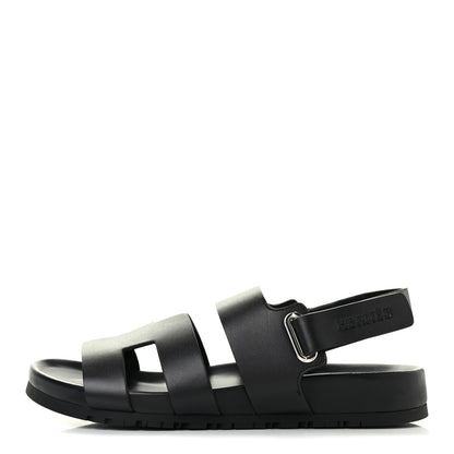 Hermes Calfskin Womens Takara Sandals 38.5 Black 1 of 8