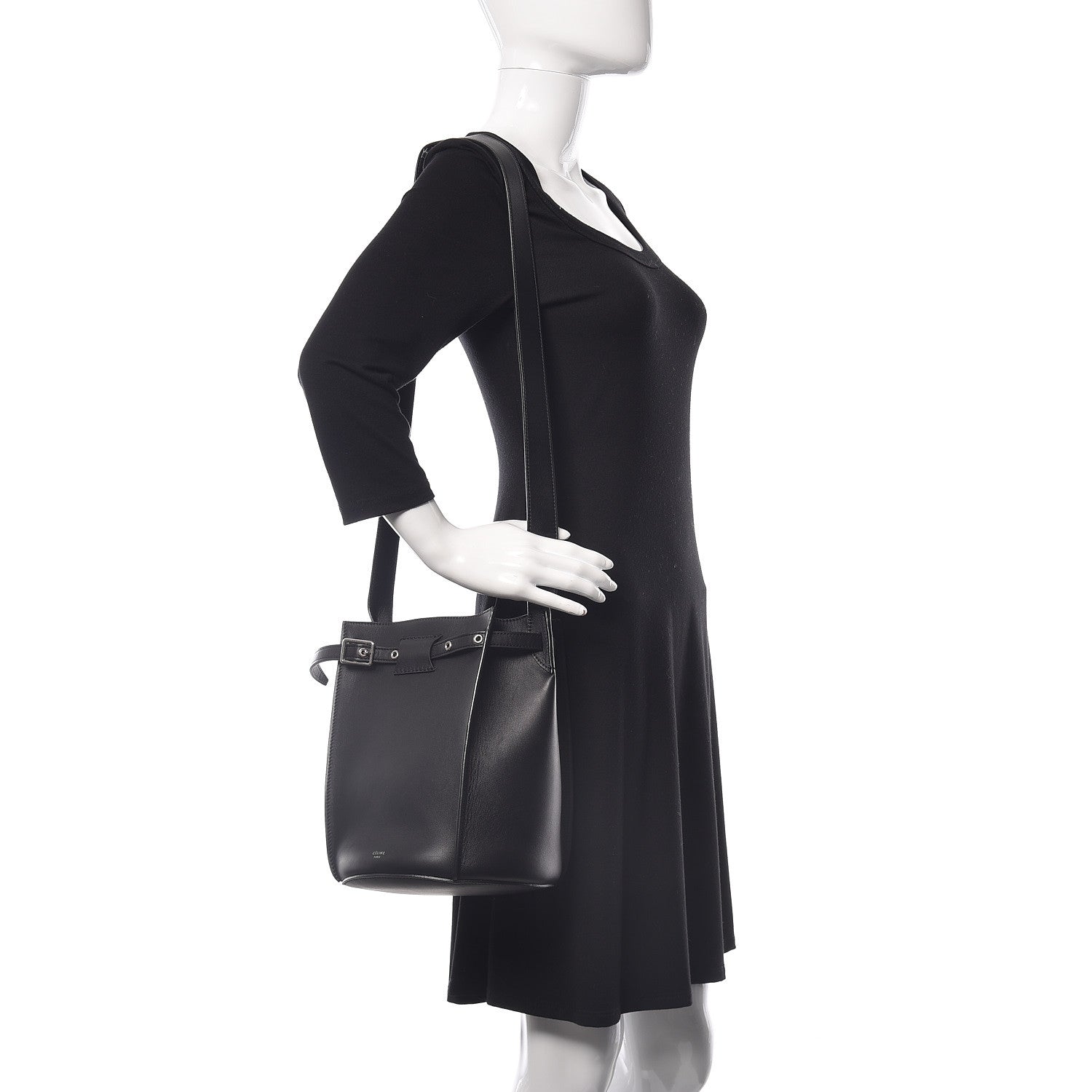 Celine Smooth Calfskin Long Strap Big Bucket Bag Black 2 of 9