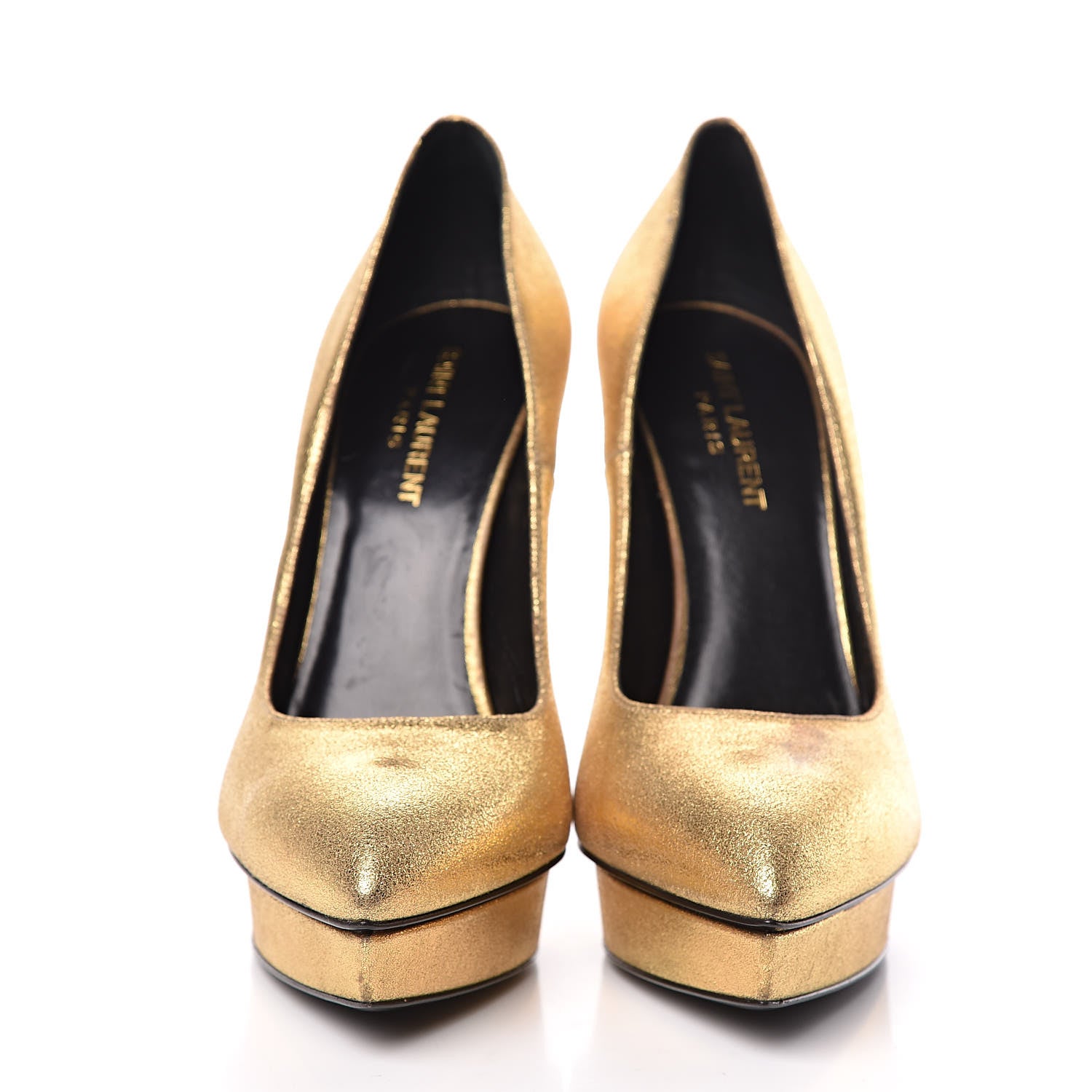Saint Laurent Metallic Grained Calfskin Janis 105 D'Orsay Pumps 39.5 Black Gold 5 of 16