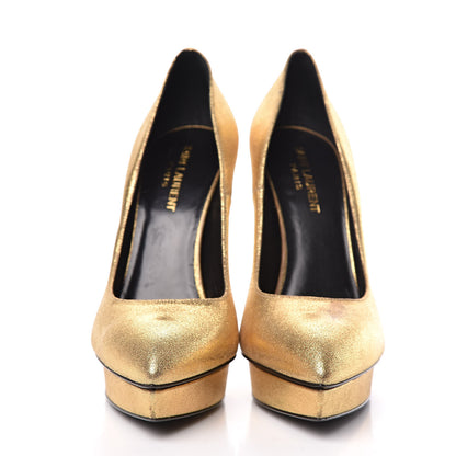 Saint Laurent Metallic Grained Calfskin Janis 105 D'Orsay Pumps 39.5 Black Gold 5 of 16