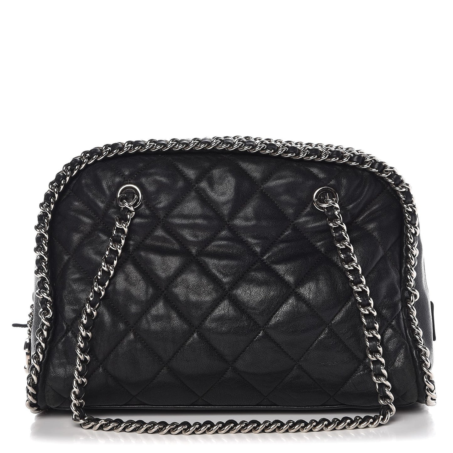 Washed Lambskin Quilted Chain Around Bowler Black