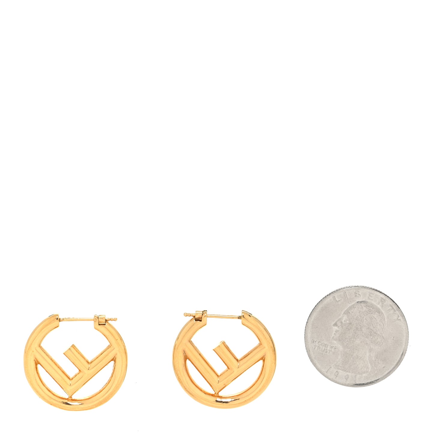 Metal FF Hoop Earrings Gold