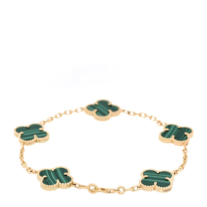 Van Cleef & Arpels 18K Yellow Gold Malachite 5 Motifs Vintage Alhambra Bracelet 3 of 7