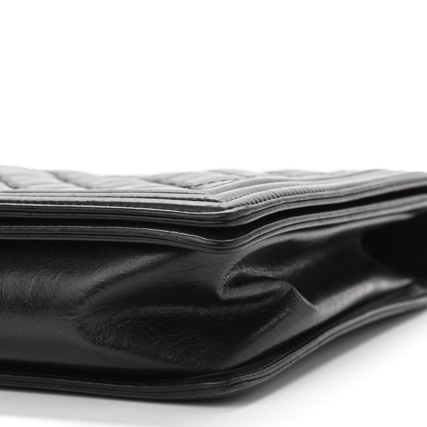 Calfskin Embossed Stitch Large Boy Flap Black
