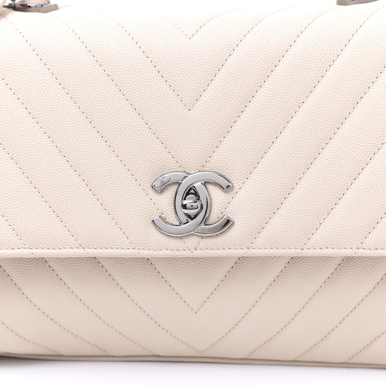 Chanel Caviar Chevron Quilted Small Coco Handle Flap Light Beige 9 of 10