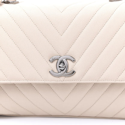 Chanel Caviar Chevron Quilted Small Coco Handle Flap Light Beige 9 of 10