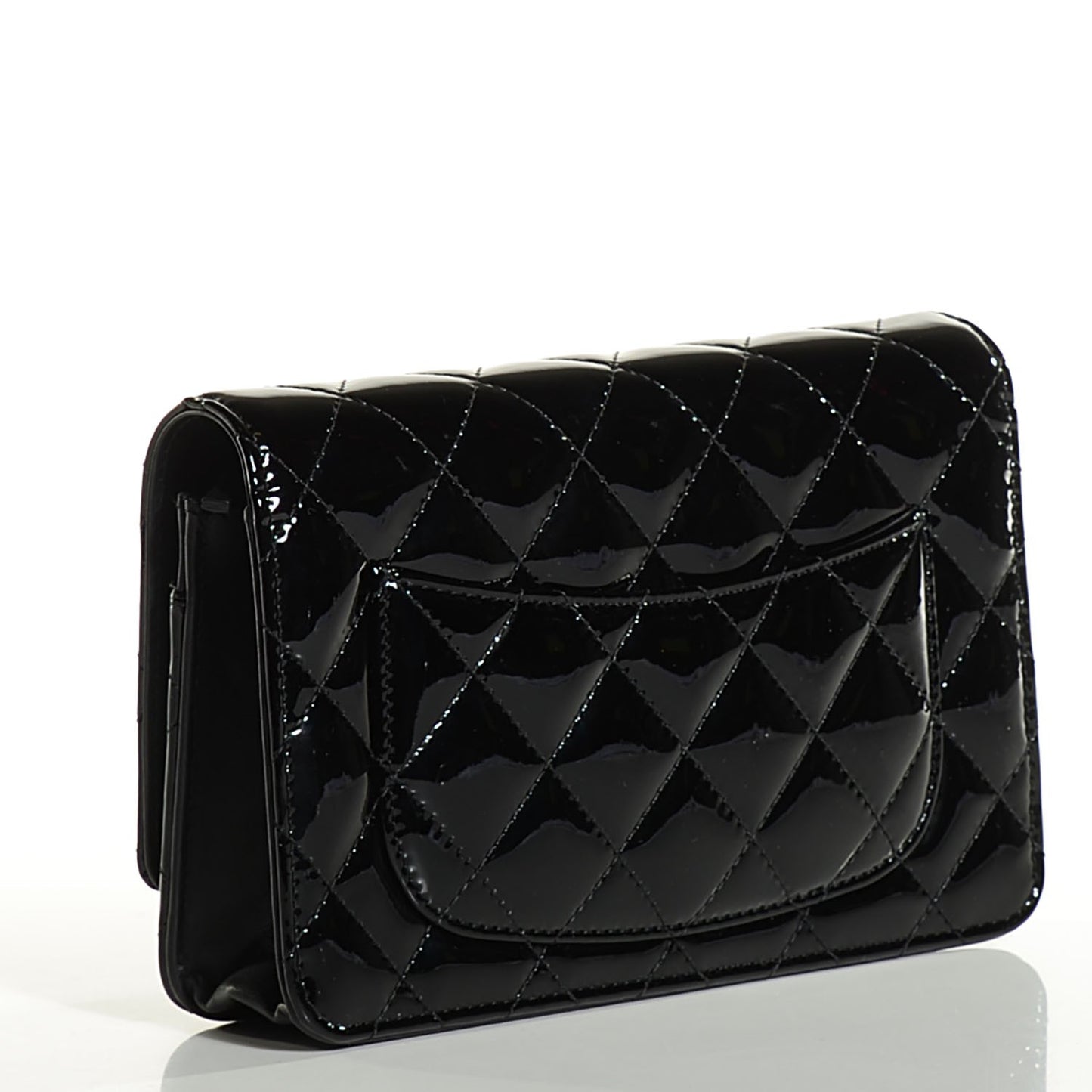 Patent Quilted Wallet On Chain WOC Black