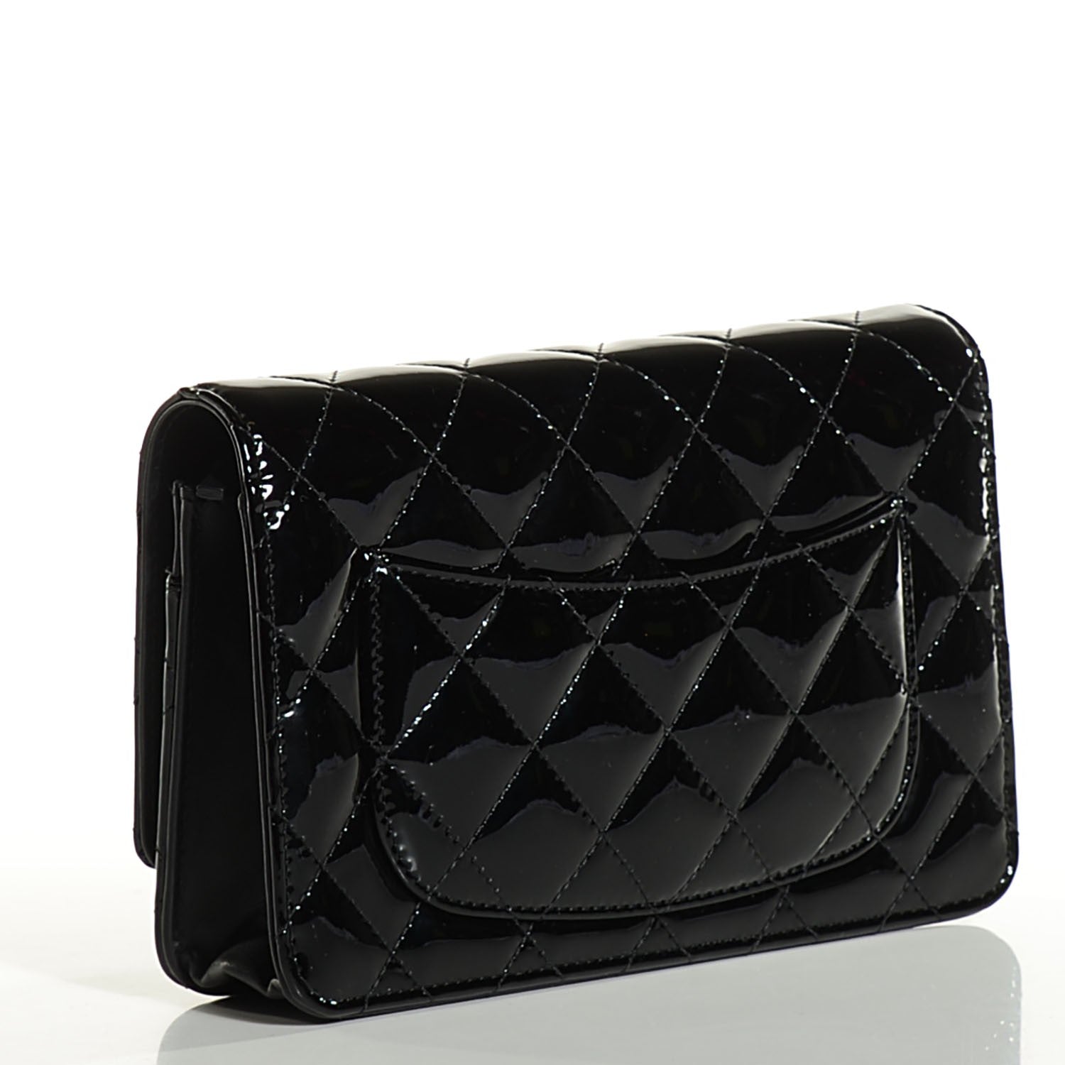 Chanel Patent Quilted Wallet On Chain WOC Black 3 of 8