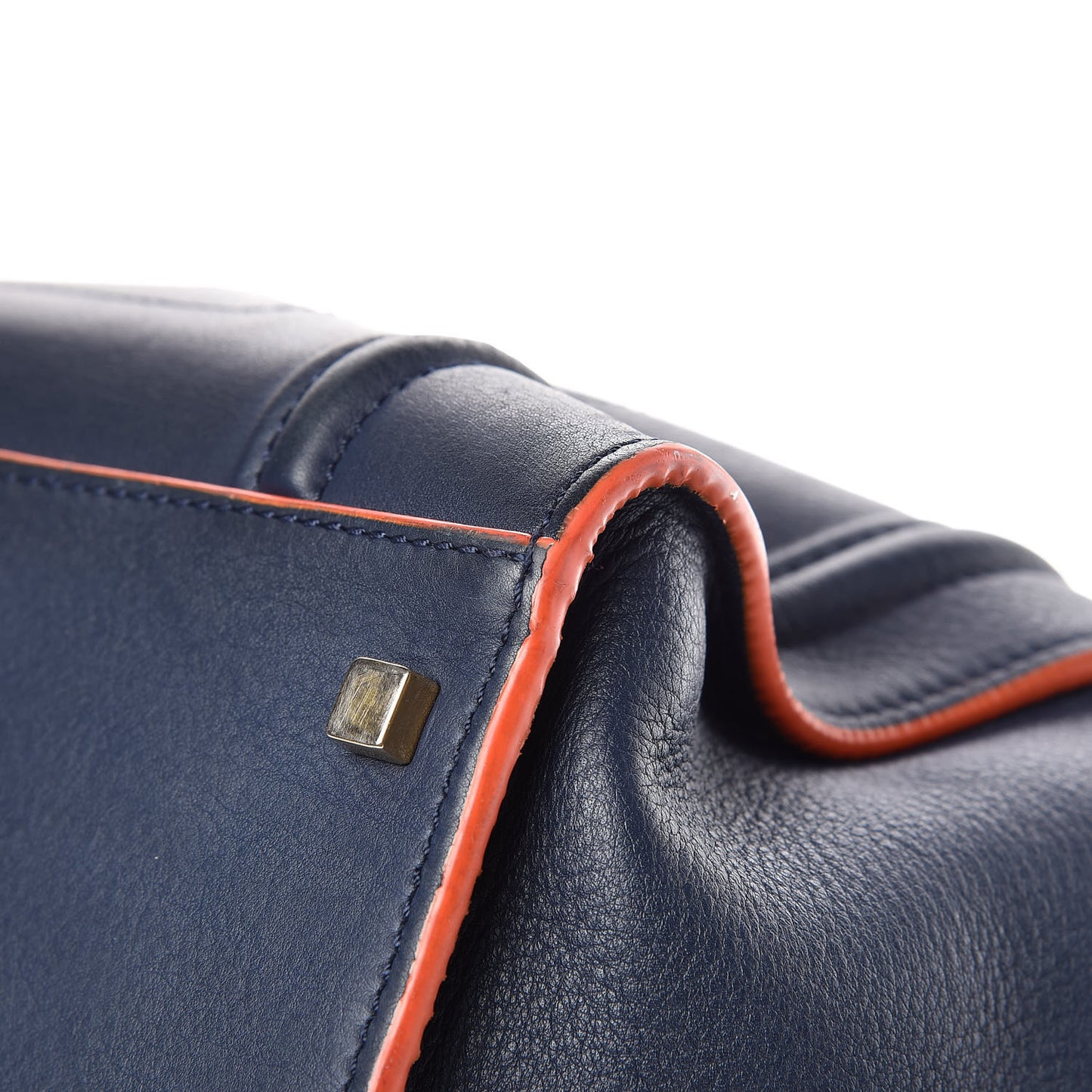 Supple Calfskin Large Phantom Luggage Navy Blue Orange