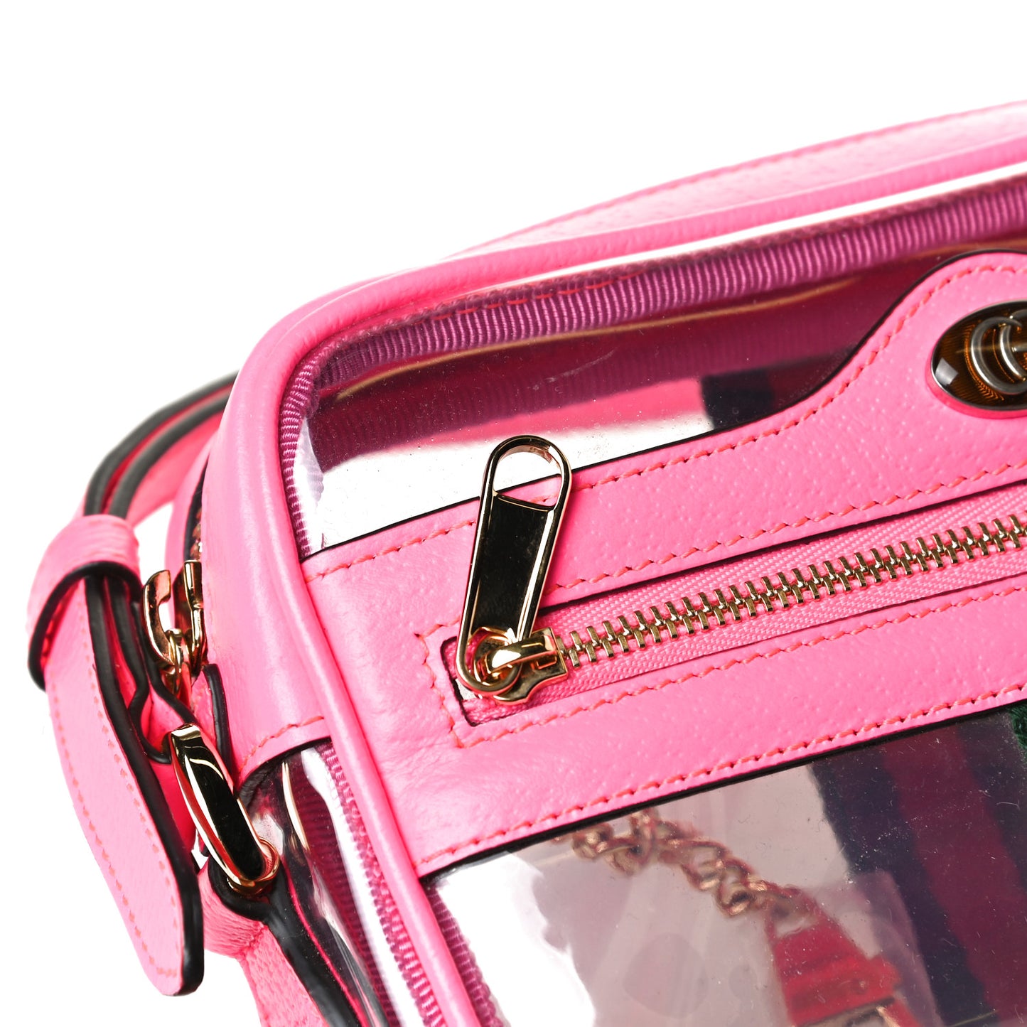 Vinyl Web Mini Ophidia Transparent Shoulder Bag Fluorescent Fuchsia