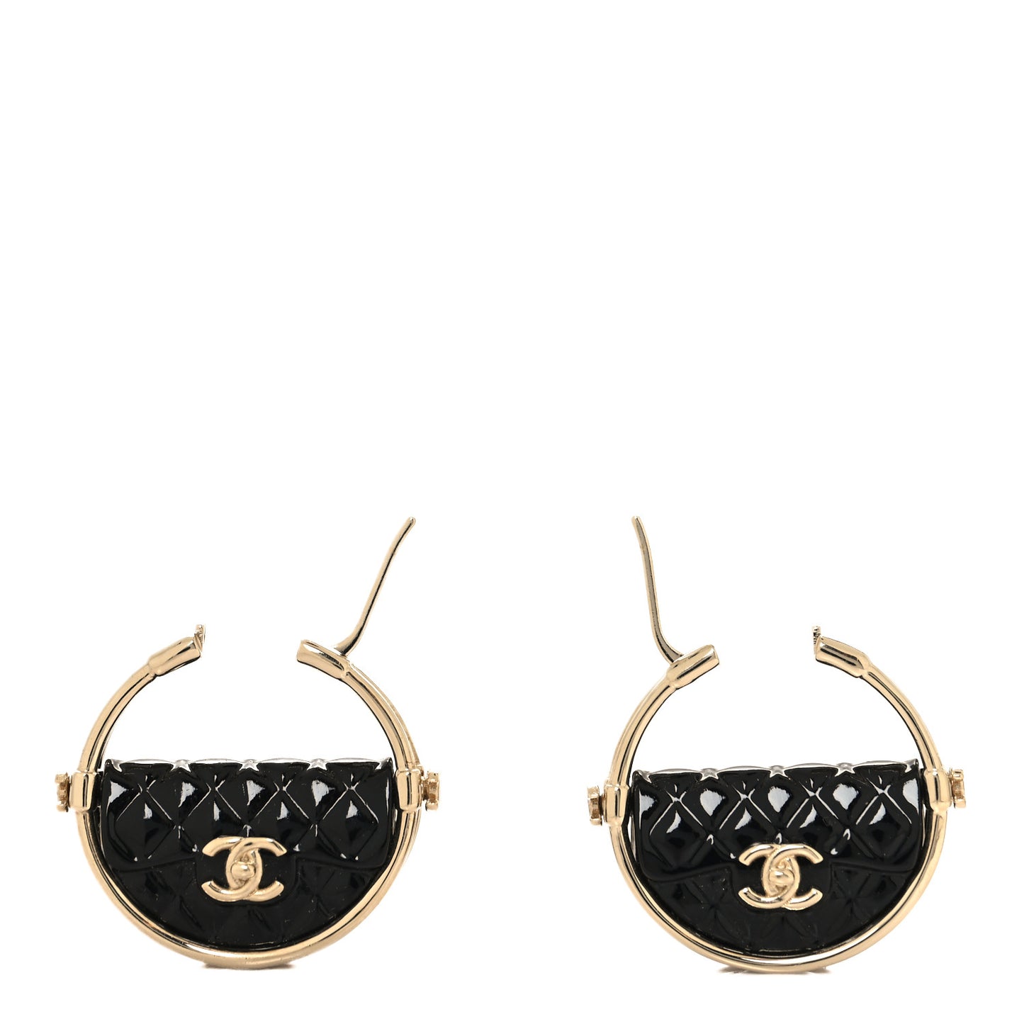 Metal Resin Quilted CC Bag Bag Hoop Earrings Black Gold