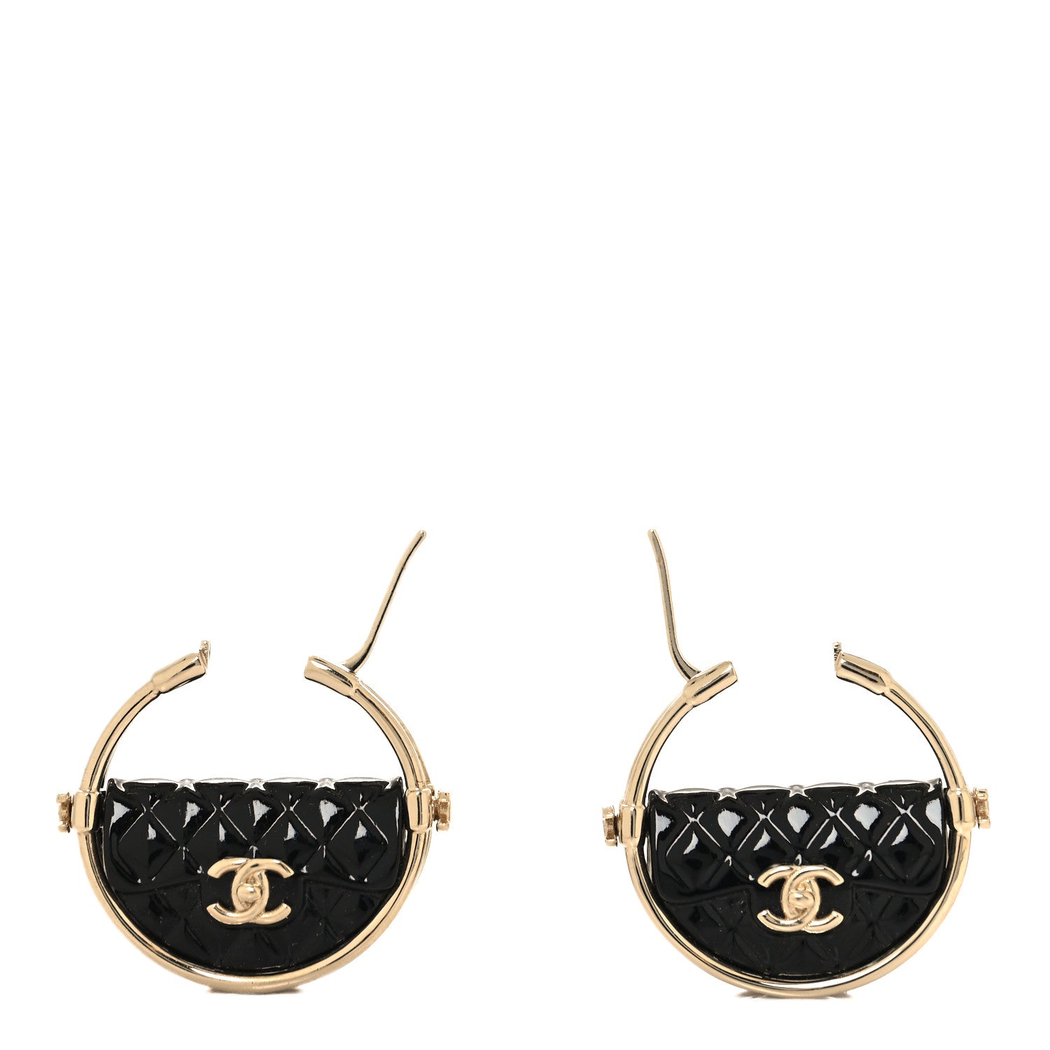 Chanel Metal Resin Quilted CC Bag Bag Hoop Earrings Black Gold 3 of 6