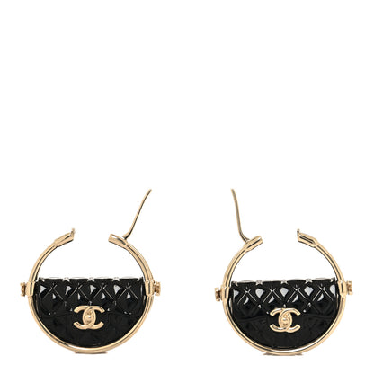 Chanel Metal Resin Quilted CC Bag Bag Hoop Earrings Black Gold 3 of 6
