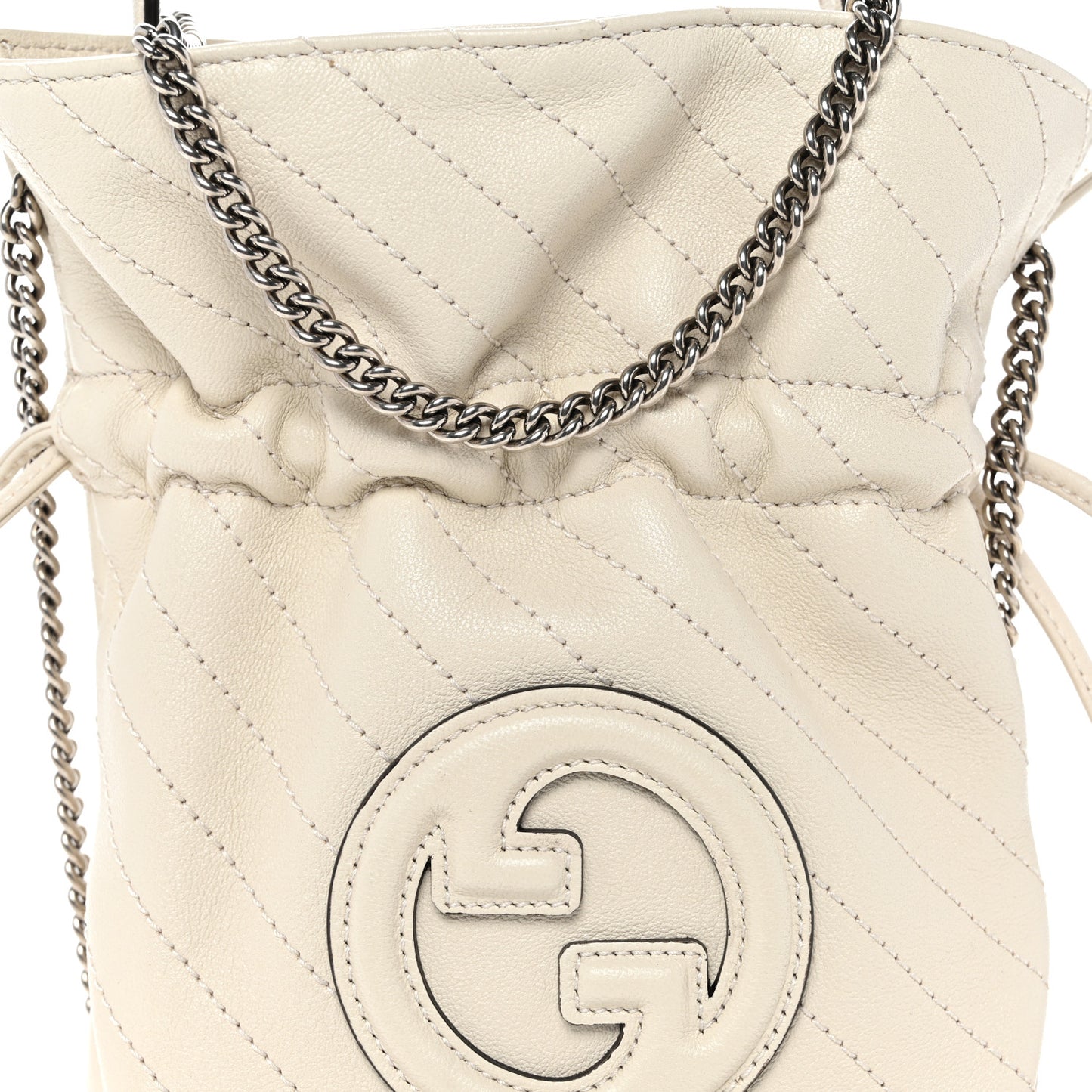 Sakai Be Green Calfskin Diagonal Stitched Mini Blondie Bucket Bag Mystic White