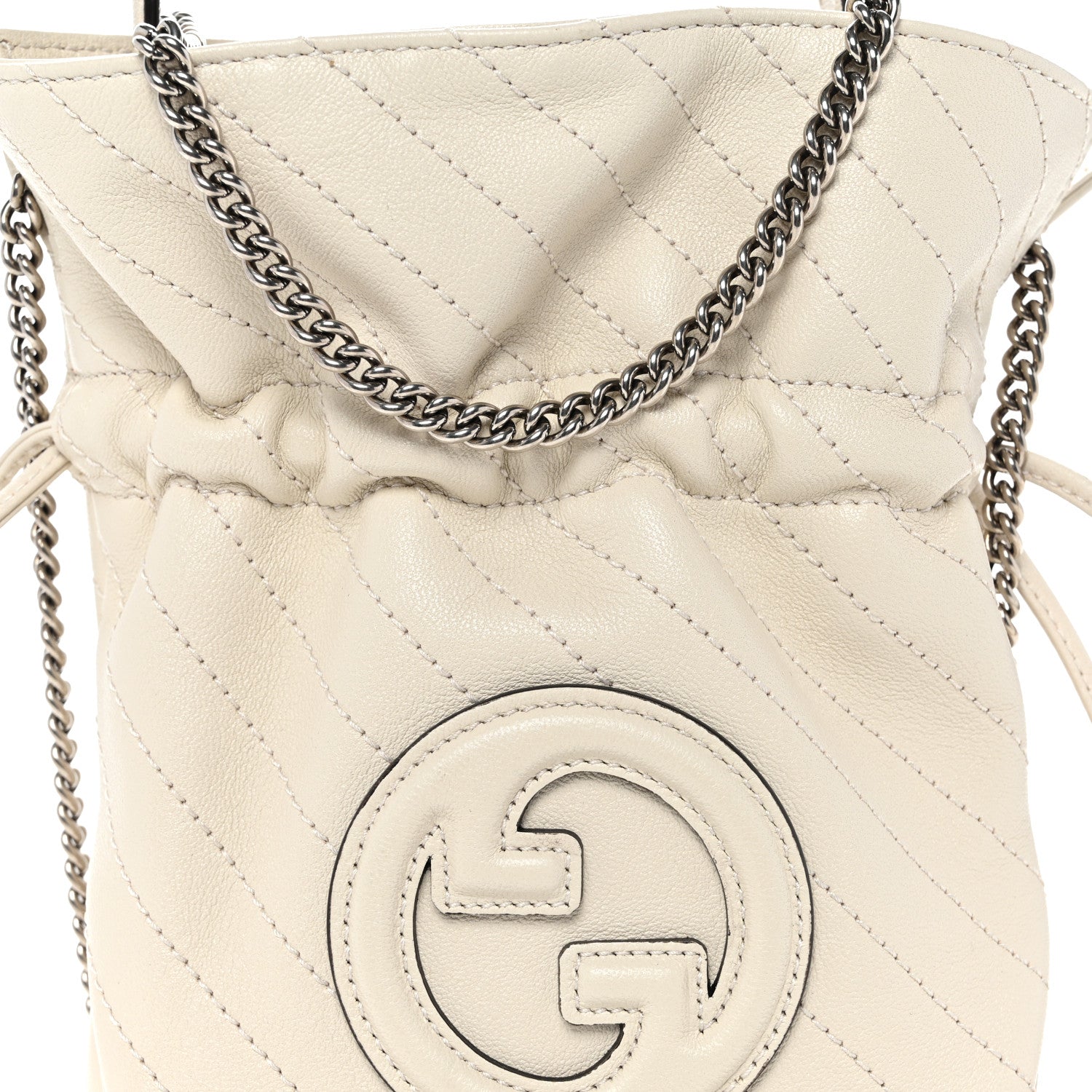 Gucci Sakai Be Green Calfskin Diagonal Stitched Mini Blondie Bucket Bag Mystic White 8 of 10