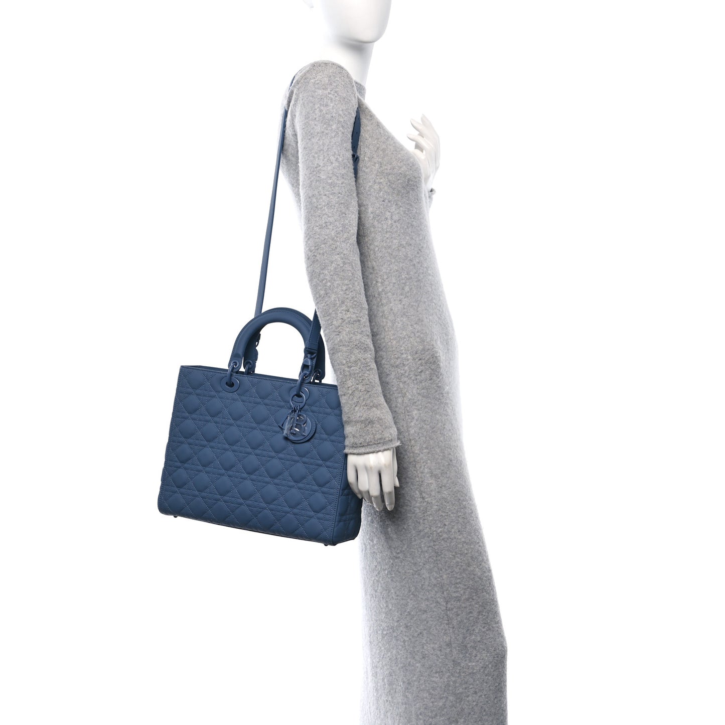 Ultra Matte Calfskin Cannage Large Lady Dior Blue