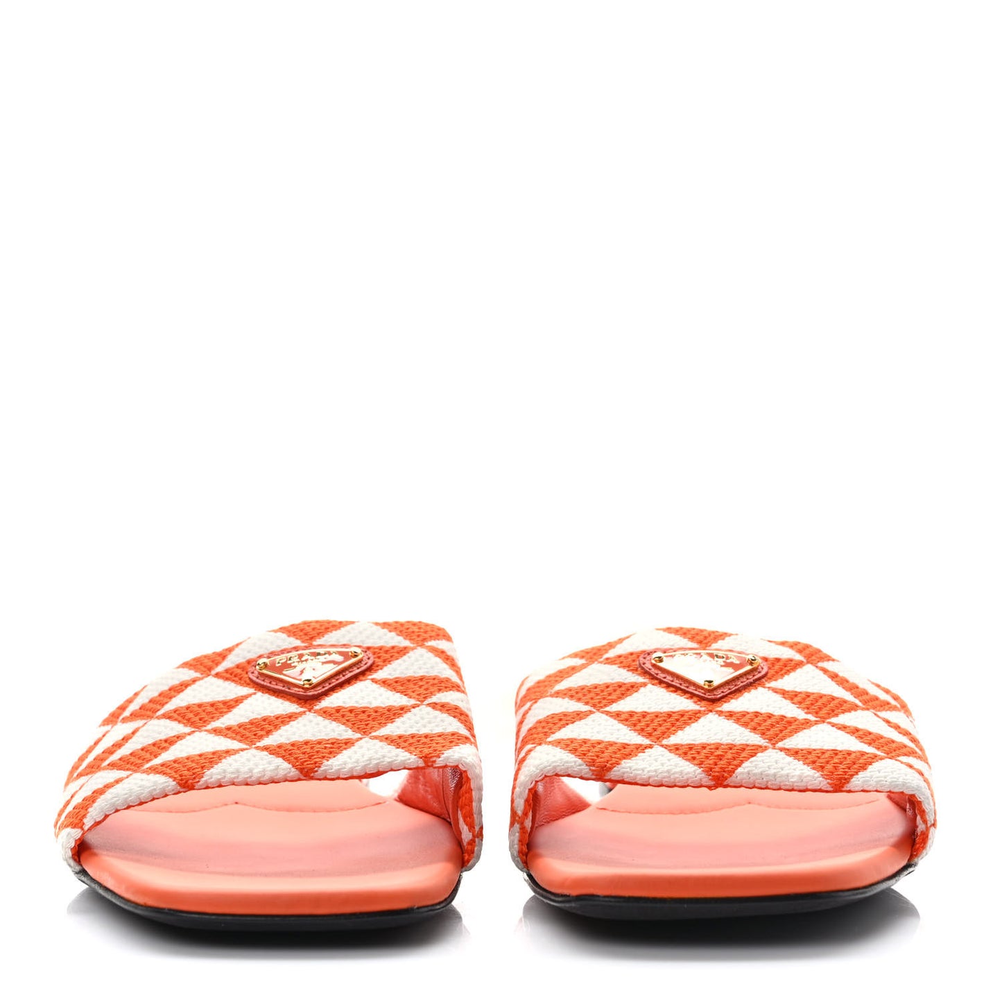 Jacquard Trianglolo Symbole Embroidered Metal Triangle Logo 10mm Slide Sandals 40 Arancio White