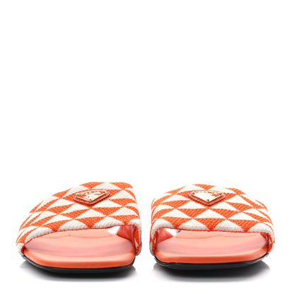 Prada Jacquard Trianglolo Symbole Embroidered Metal Triangle Logo 10mm Slide Sandals 40 Arancio White 2 of 8