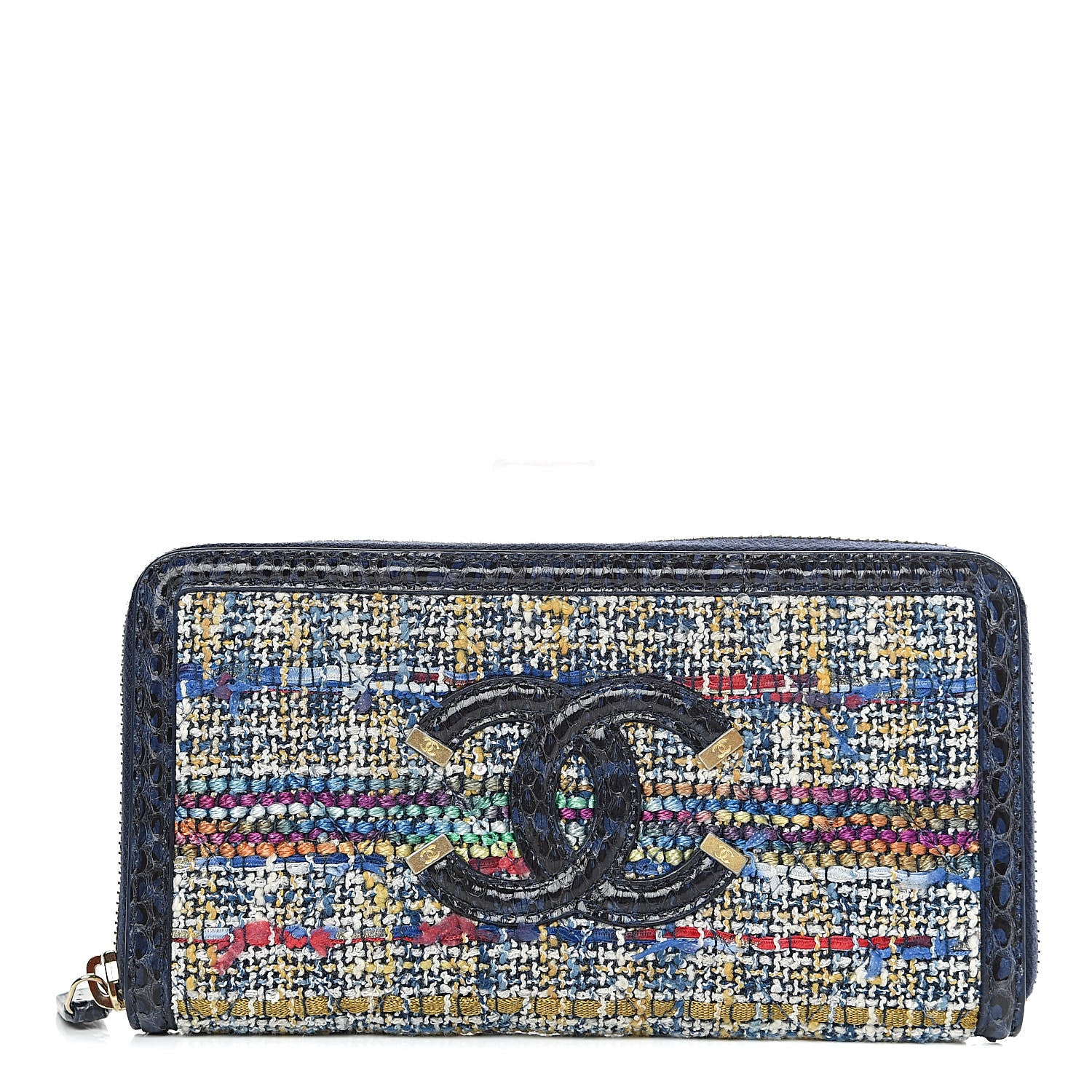 Chanel Tweed Snakeskin Quilted CC Filigree Zip Around Wallet Blue Multicolor 1 of 9