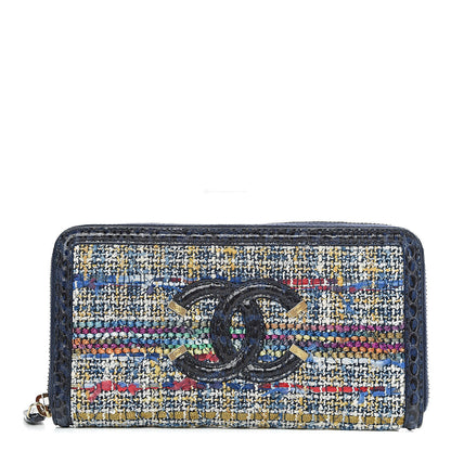 Chanel Tweed Snakeskin Quilted CC Filigree Zip Around Wallet Blue Multicolor 1 of 9