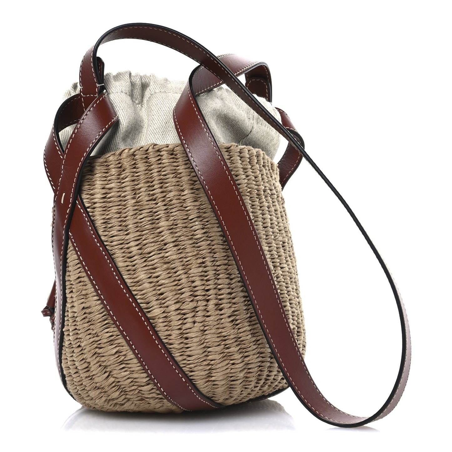 Raffia Calfskin Small Basket  Sepia Brown