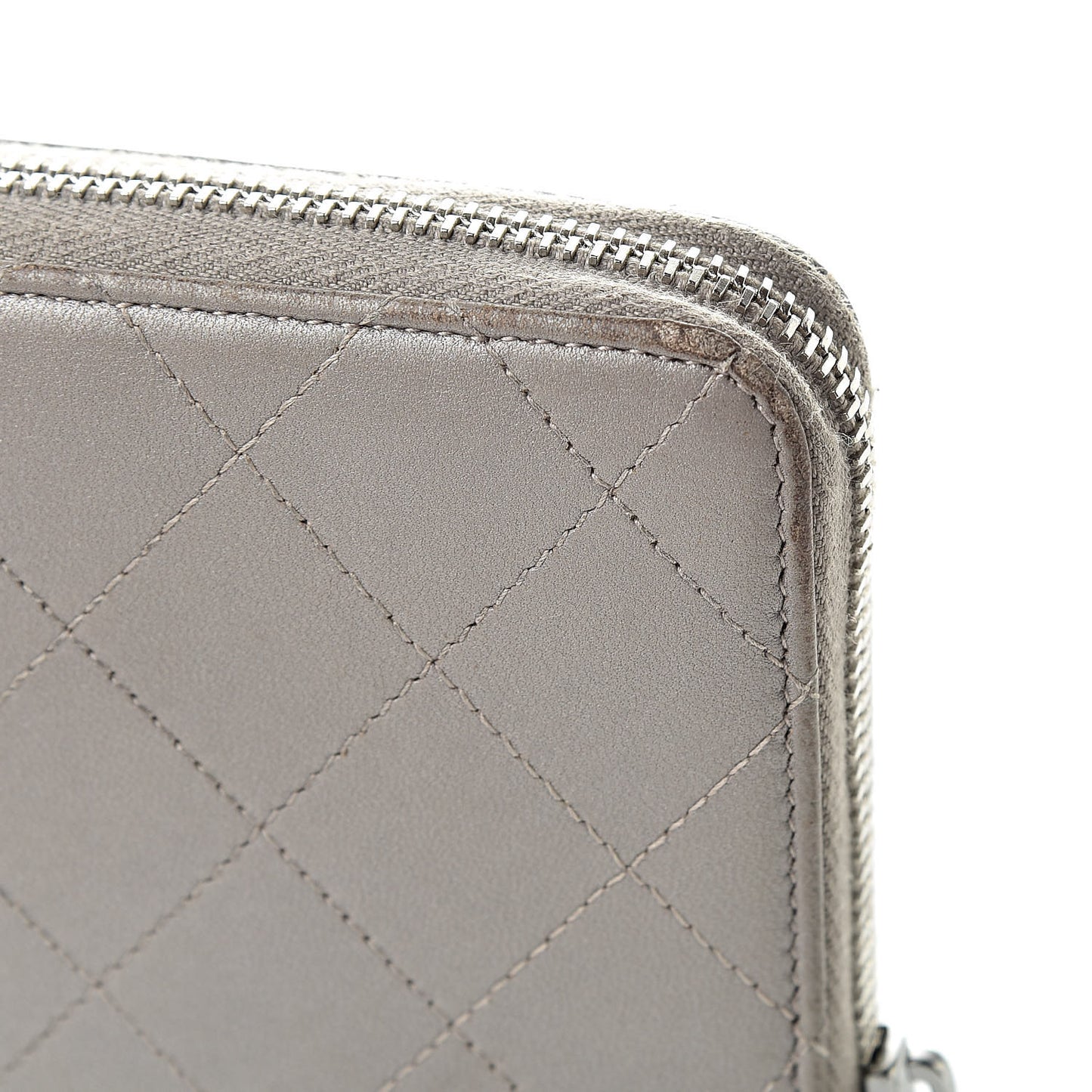 Calfskin Resin Stitched Zip Around Wallet Grey