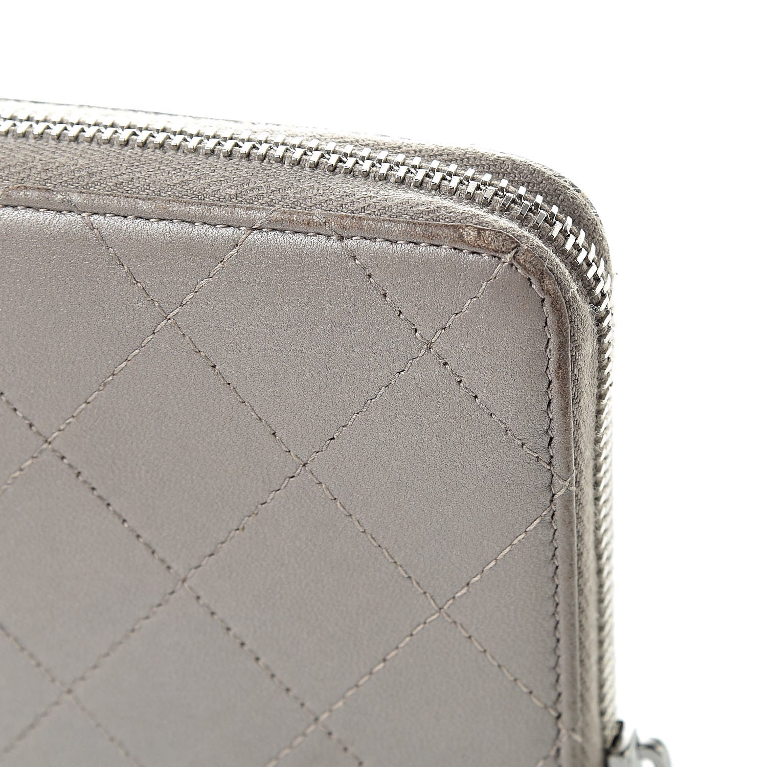 Chanel Calfskin Resin Stitched Zip Around Wallet Grey 17 of 17