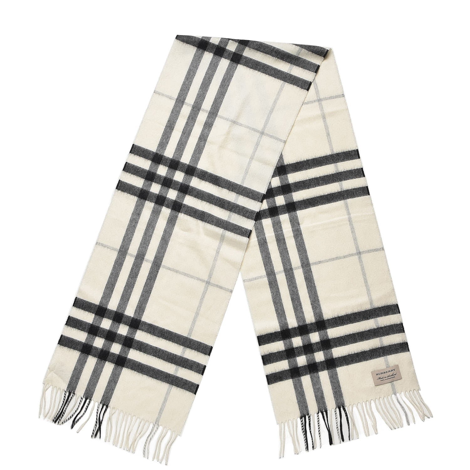 Burberry Cashmere Giant Check Fringe Scarf Natural White 3 of 5