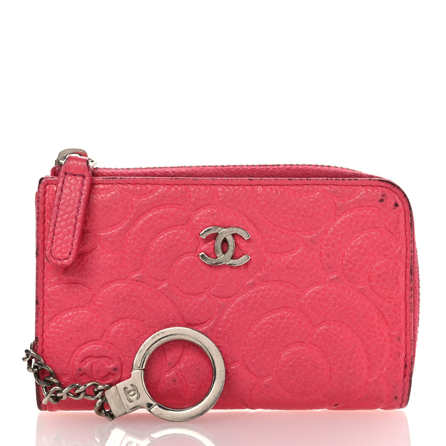 Chanel Caviar Camellia Embossed Key Holder Case Pink 3 of 15