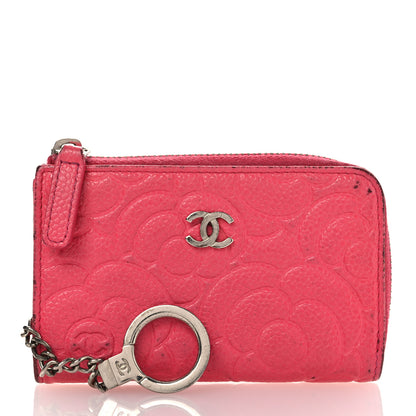 Chanel Caviar Camellia Embossed Key Holder Case Pink 3 of 15