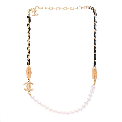 Chanel Pearl Crystal Lambskin CC Necklace Gold Black 3 of 6