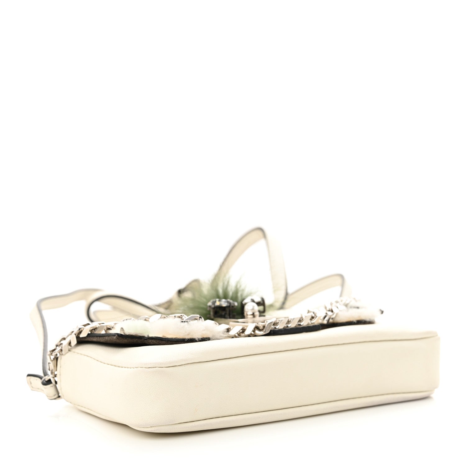 Fendi Nappa Rabbit Fox Fur Micro Buggie Baguette White Nirvana Black 4 of 11
