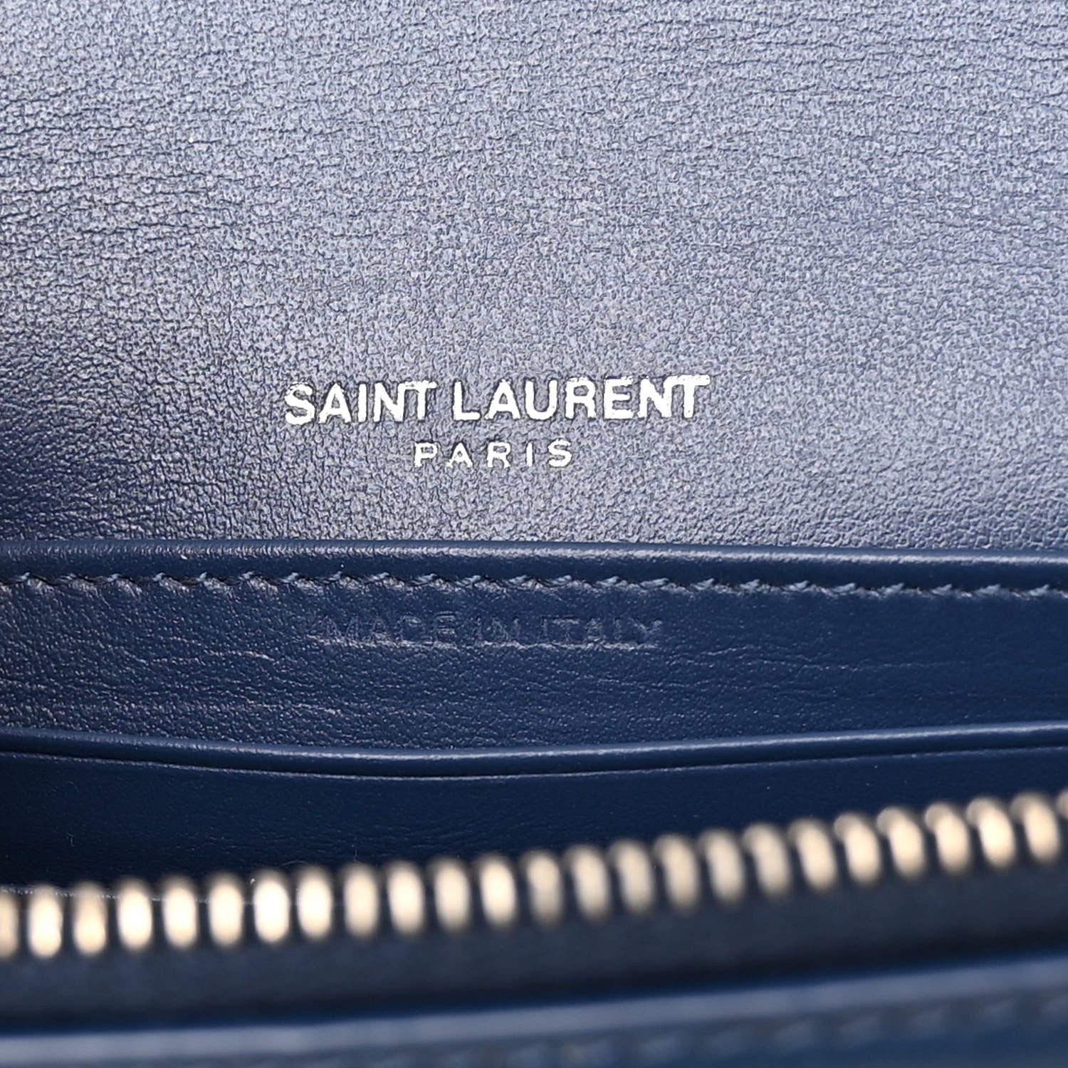 Saint Laurent Calfskin Crocodile Embossed Monogram Sunset Chain Wallet Denim 7 of 11