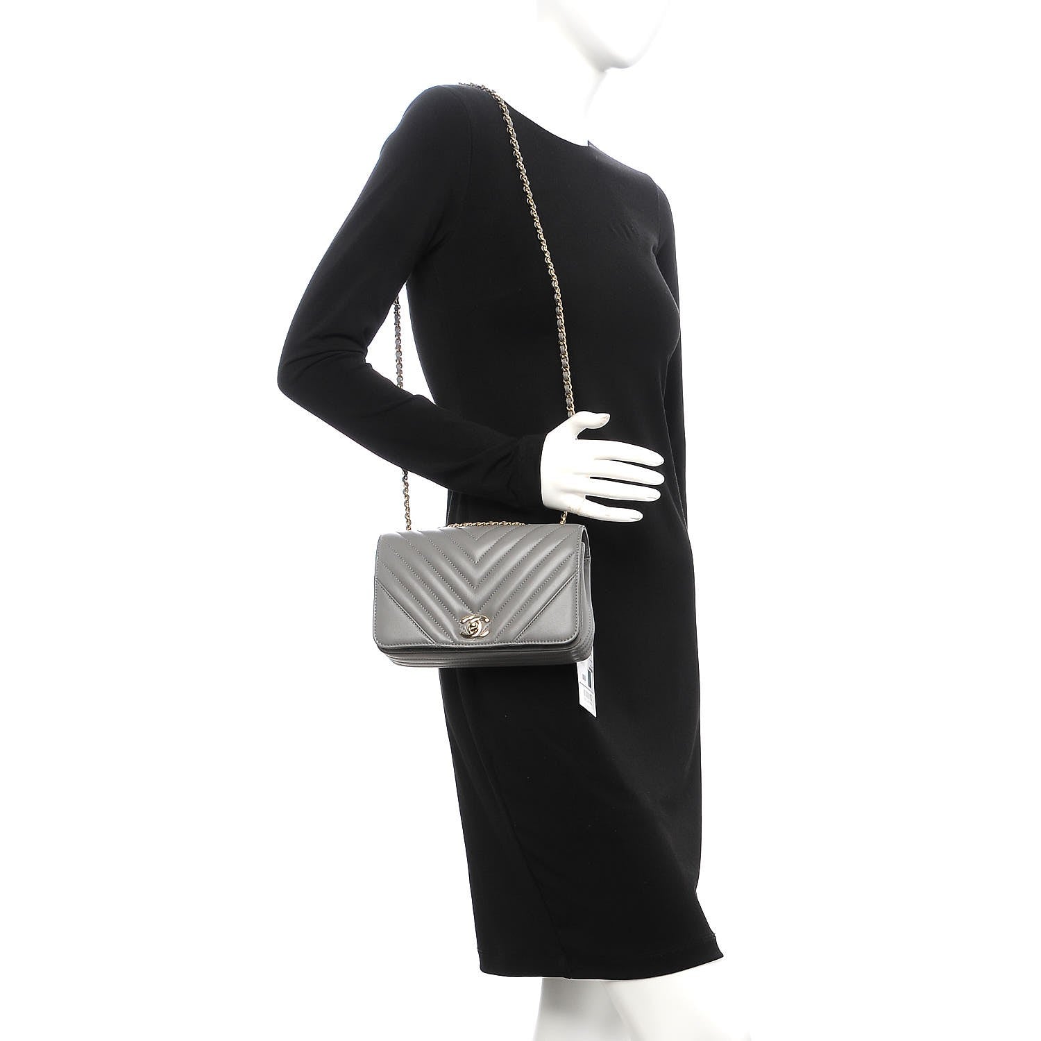 Chanel Calfskin Chevron Quilted Mini Statement Flap Grey 2 of 9