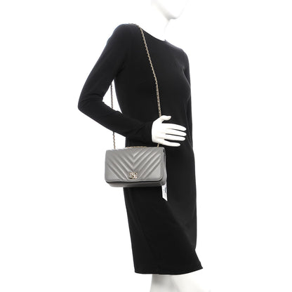 Chanel Calfskin Chevron Quilted Mini Statement Flap Grey 2 of 9