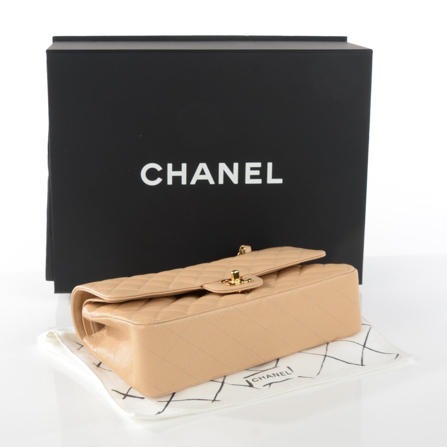 Caviar Quilted Medium Double Flap Beige Clair