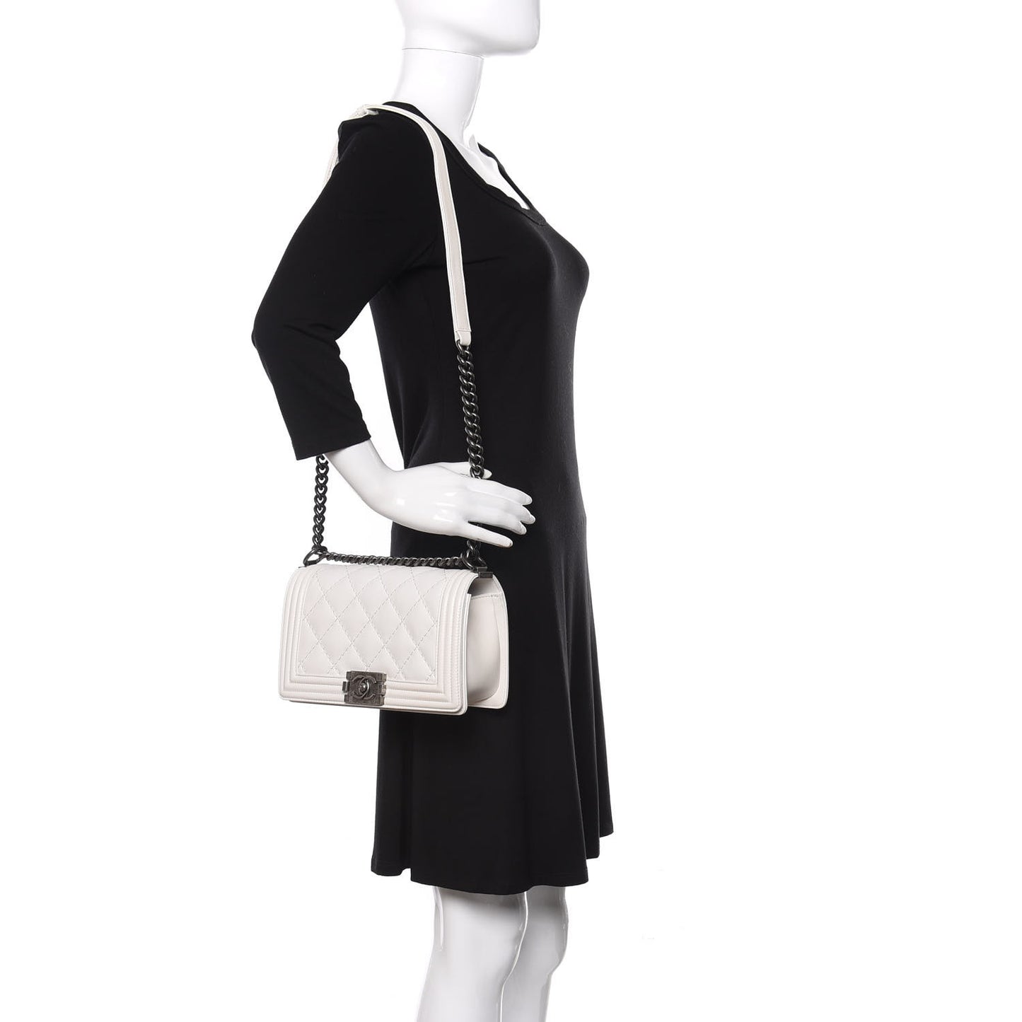 Calfskin Double Stitch Medium Boy Flap White