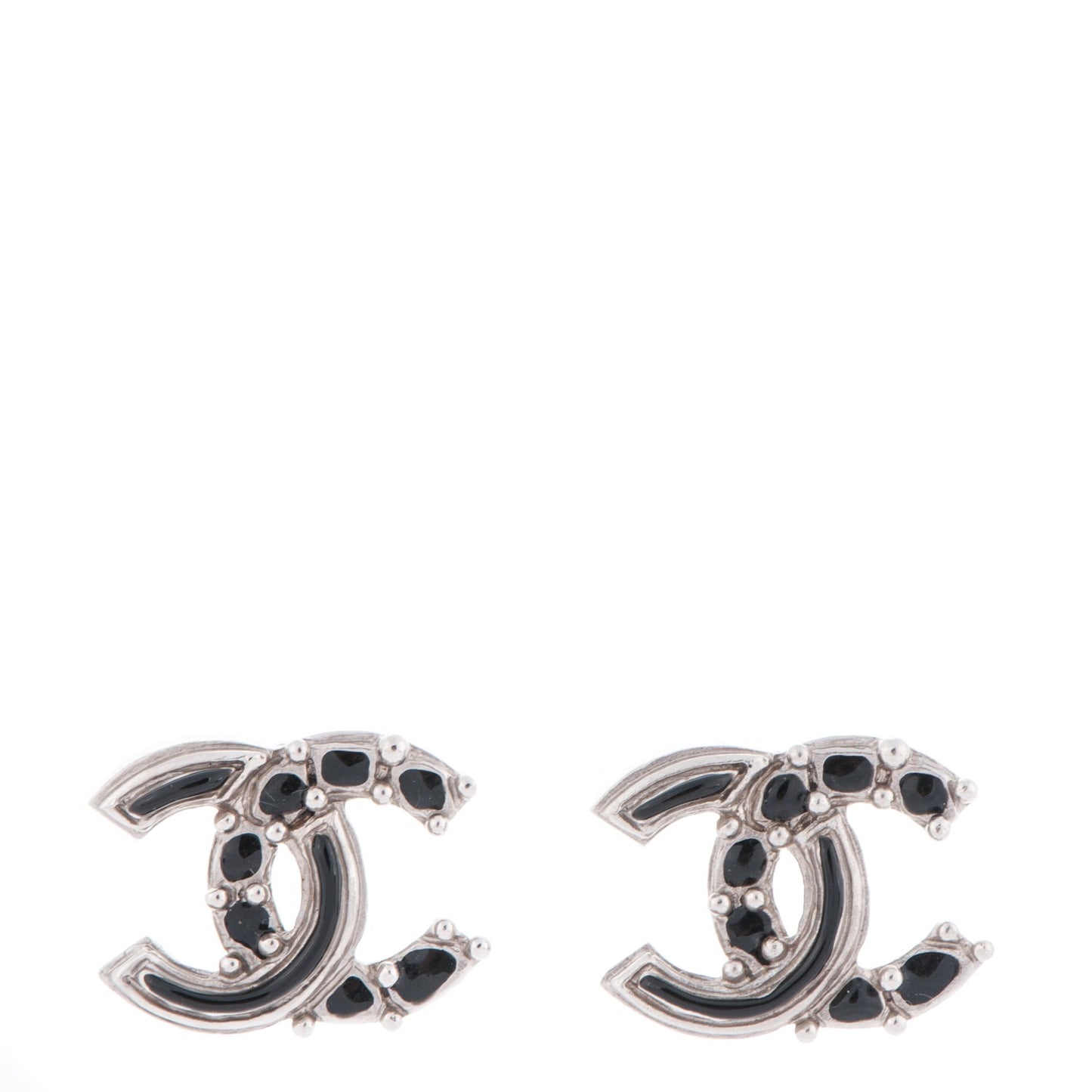 Enamel CC Earrings Black Silver