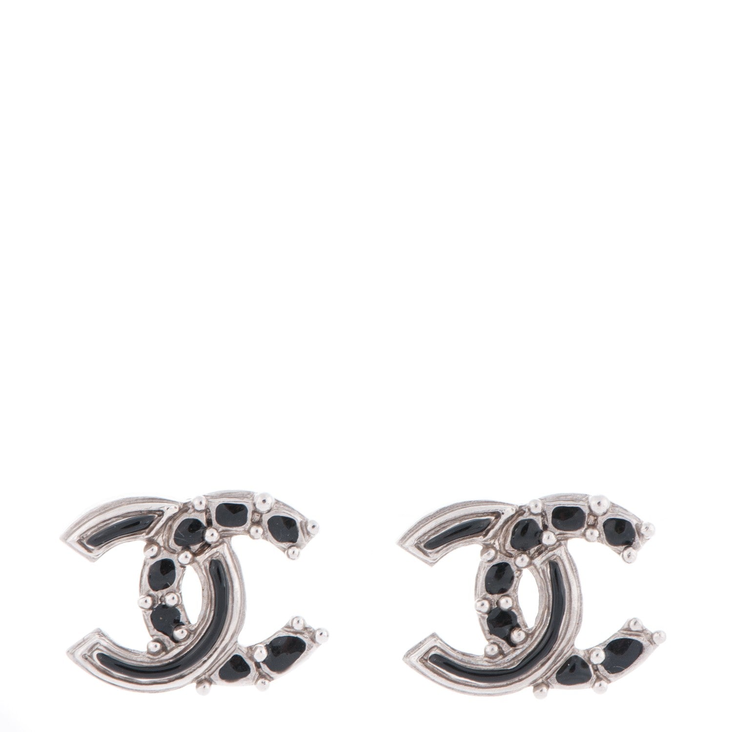 Chanel Enamel CC Earrings Black Silver 1 of 4