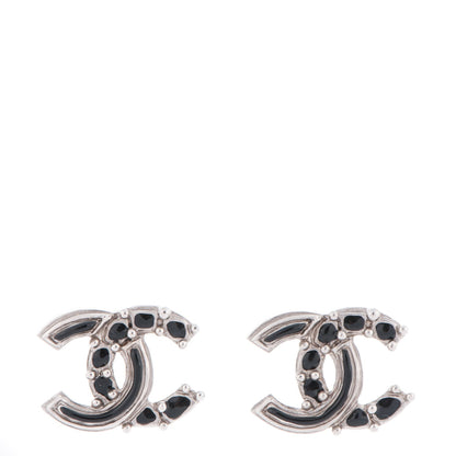 Chanel Enamel CC Earrings Black Silver 1 of 4