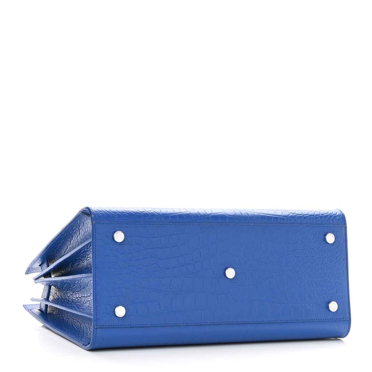 Saint Laurent Calfskin Crocodile Embossed Small Sac De Jour Royal Blue 4 of 12