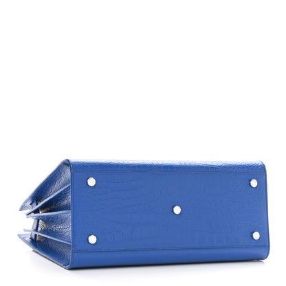 Saint Laurent Calfskin Crocodile Embossed Small Sac De Jour Royal Blue 4 of 12