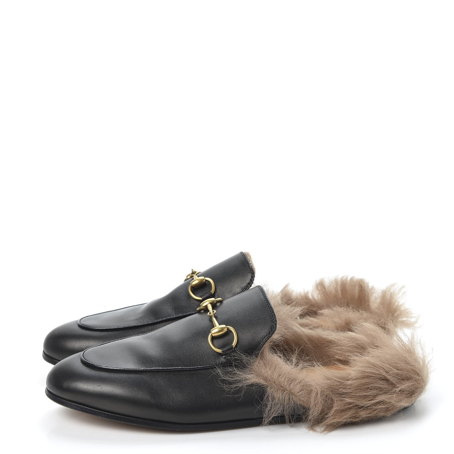Gucci Calfskin Fur Womens Princetown Slippers 36.5 Black 3 of 8