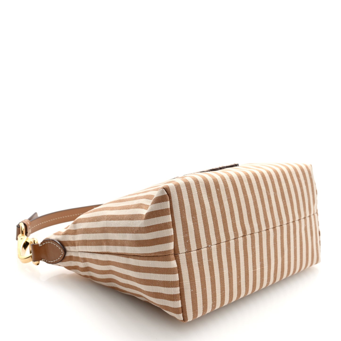 Cotton Linen Calfskin Striped Mini Spirit Cire Bag Tan Caramel