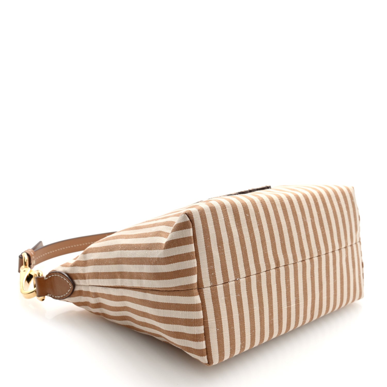 Miu Miu Cotton Linen Calfskin Striped Mini Spirit Cire Bag Tan Caramel 4 of 9