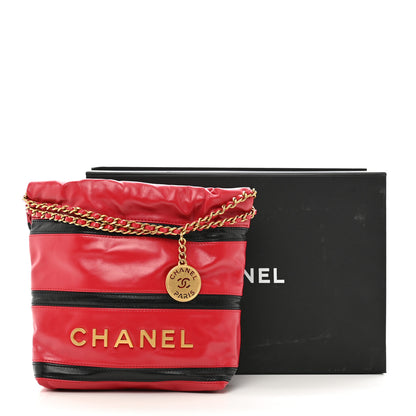 Chanel Shiny Calfskin Striped Mini Chanel 22 Red Black 10 of 10