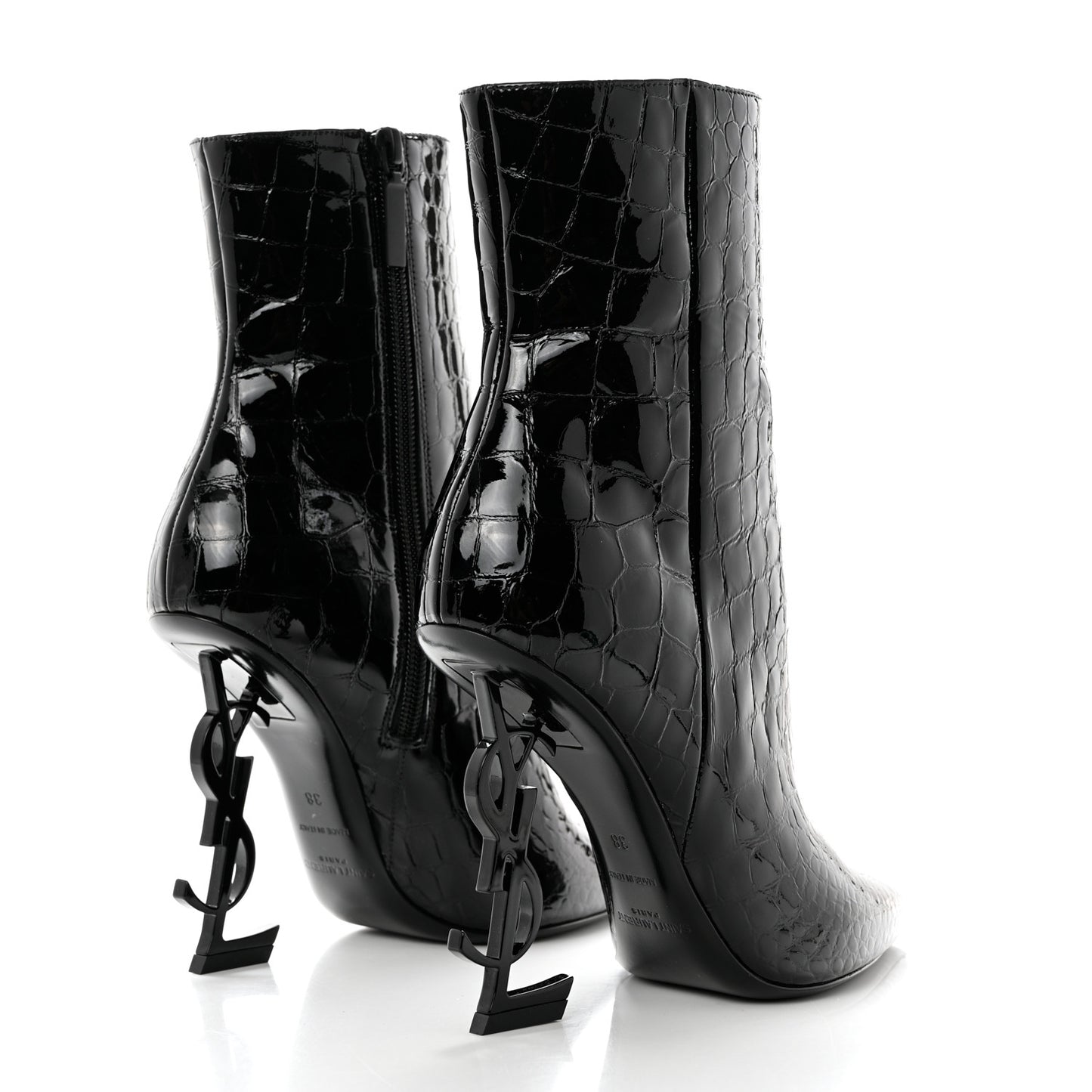 Alligator Embossed Patent Calfskin Opyum 110 Ankle Boots 38 Black
