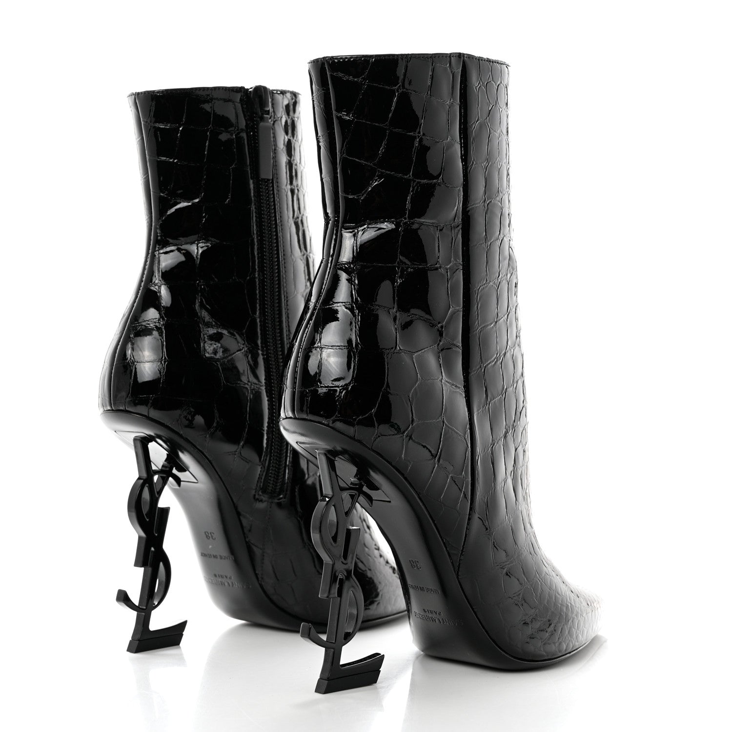 Saint Laurent Alligator Embossed Patent Calfskin Opyum 110 Ankle Boots 38 Black 4 of 9