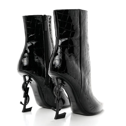 Saint Laurent Alligator Embossed Patent Calfskin Opyum 110 Ankle Boots 38 Black 4 of 9