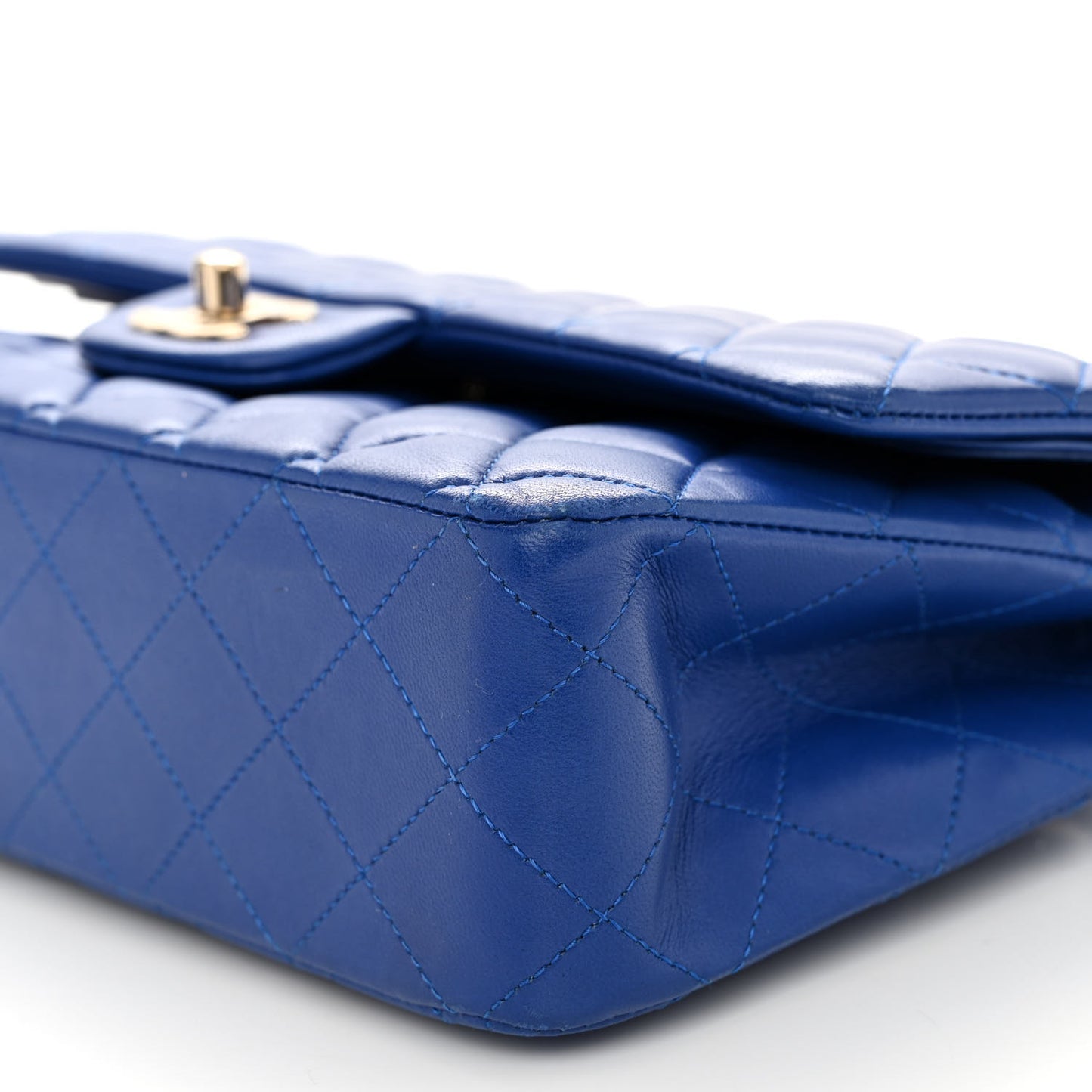 Lambskin Quilted Medium Double Flap Blue
